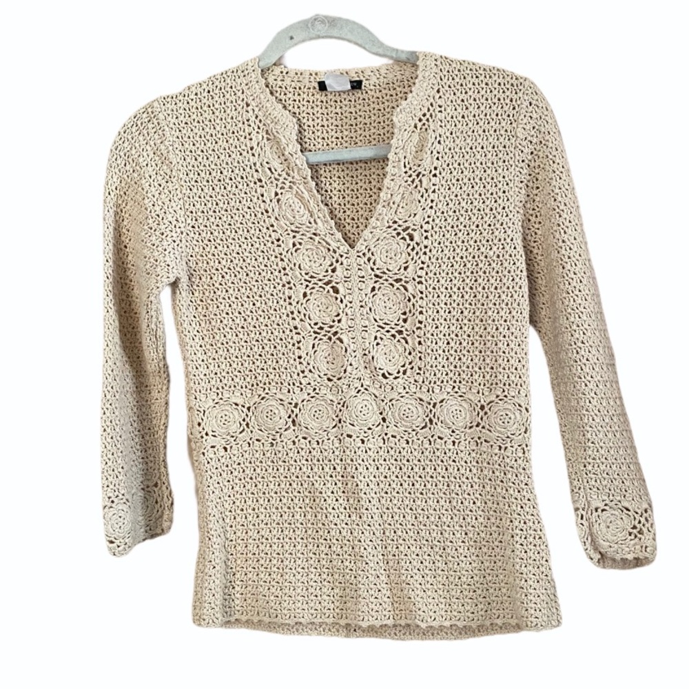 J. Crew Ivory Crochet Sweater Size Small